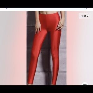 Holiday red shiny pull on stretch Elastic Waist leggings costume Party nwts S